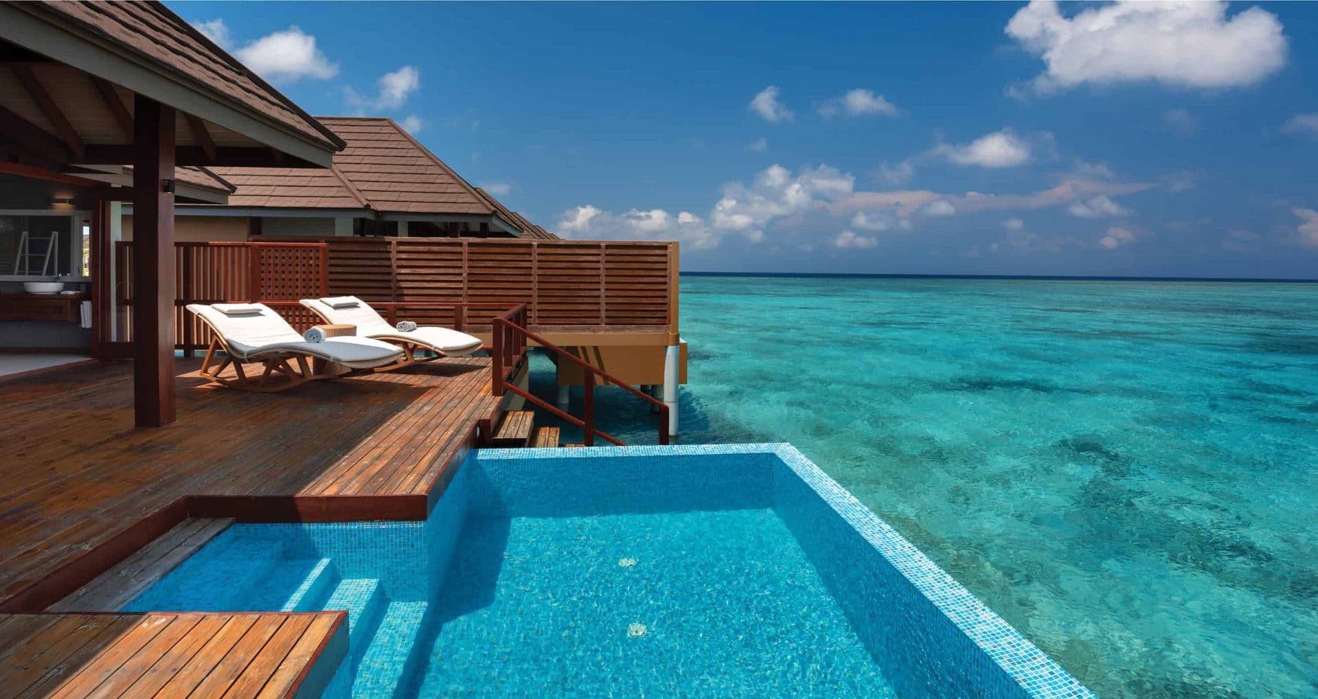 Experience the ultimate luxury with panoramic ocean views from our water pool villas in the Maldives, where your private cocoon features unrivaled tranquility.